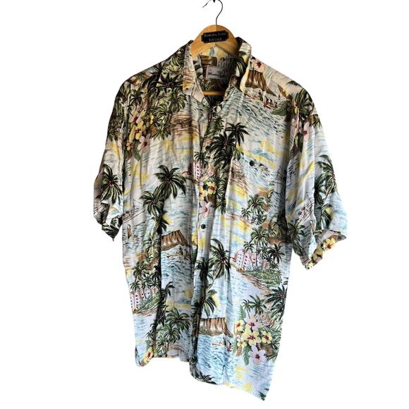 Monticerutti Men's Vintage Hawaiian Shirt 100% Rayon Island Tree Size Medium - Picture 1 of 6